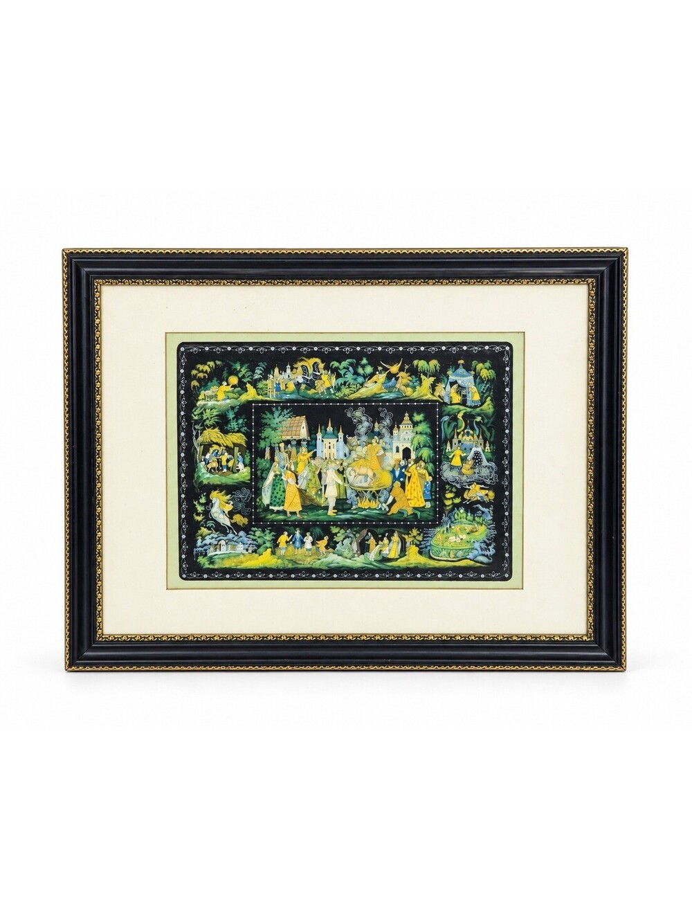 Vintage Russian Palekh Style Folk Art Fairytale Miniature Framed Print